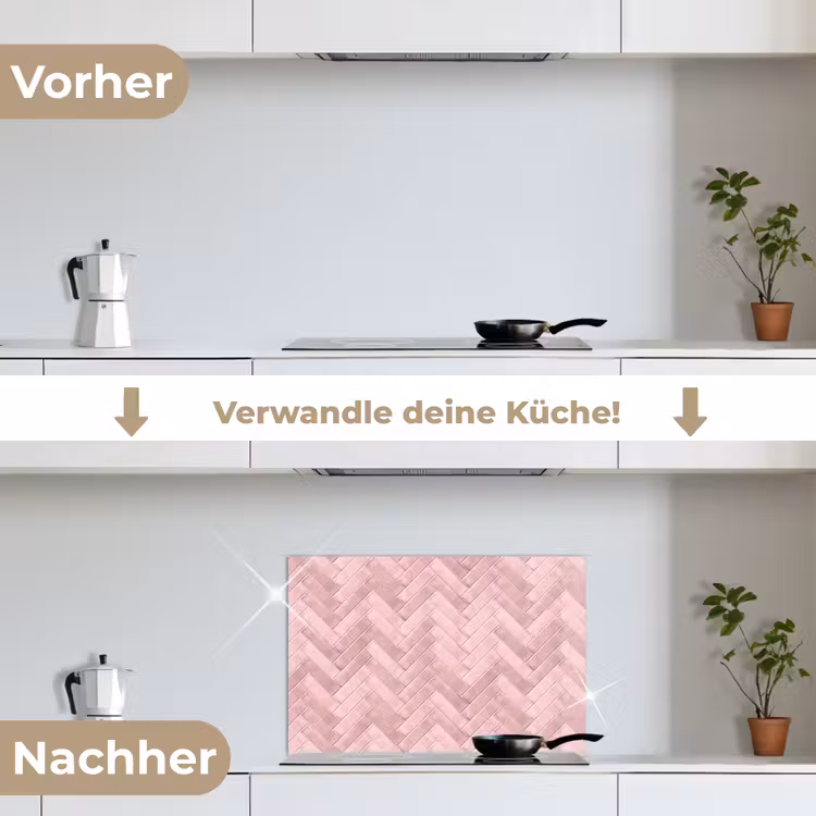 Visgraat - Wandtegel - Lichtroze keuken achterwand spatscherm klein 900 -voor_na_DE