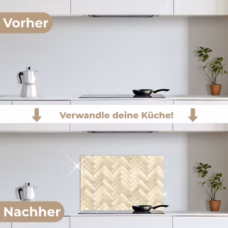 Visgraat - Wandtegel - Licht Beige keuken achterwand spatscherm klein 900 -voor_na_DE
