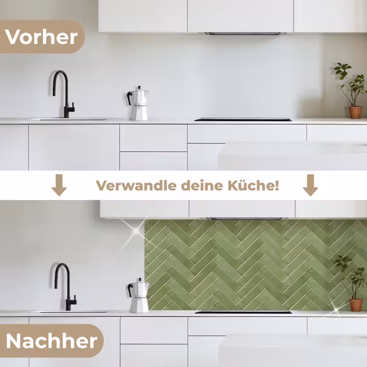 Visgraatstructuur - Tegels - Olijfgroen keuken achterwand 2 middel 871 -voor-na_DE