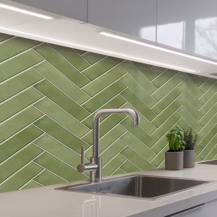Visgraatstructuur - Tegels - Olijfgroen keuken achterwand 2 middel 871 -3d_schuin