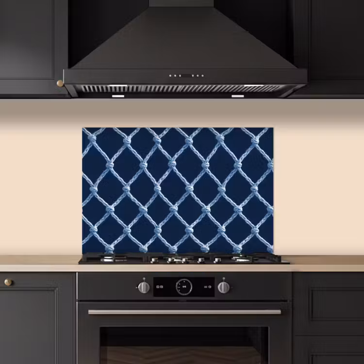Visnet - Touw - Patroon - Marineblauw keuken achterwand spatscherm klein 900 -sfeer1