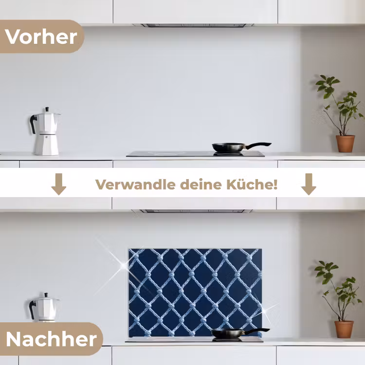 Visnet - Touw - Patroon - Marineblauw keuken achterwand spatscherm klein 900 -voor_na_DE