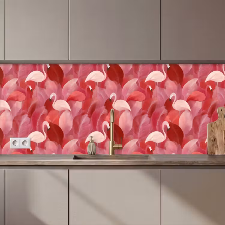 Flamingo - Botanisch - Elegant - Roze - Rood keuken achterwand 2 middel 871 zz_3dshopping