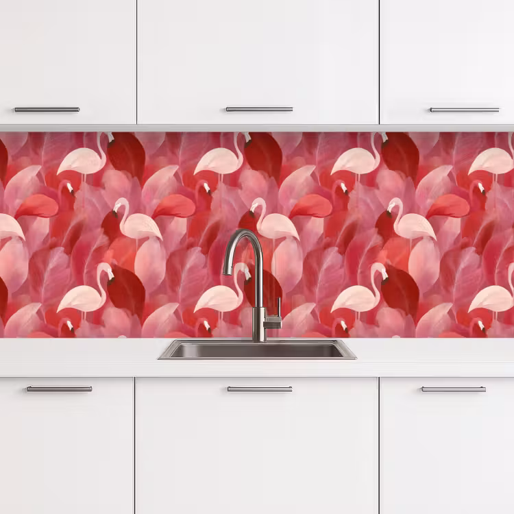 Flamingo - Botanisch - Elegant - Roze - Rood keuken achterwand 2 middel 871 -3d