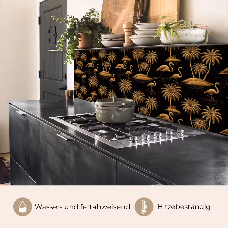 Flamingo - Palmbomen - Tropisch - Goud - Zwart keuken achterwand 2 middel 871 -usp_DE