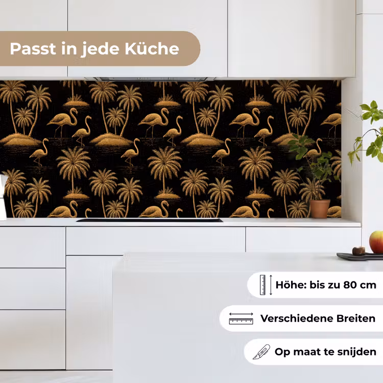 Flamingo - Palmbomen - Tropisch - Goud - Zwart keuken achterwand 2 middel 871 -sfeer4_DE