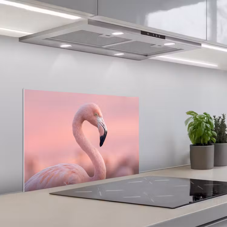 Flamingo - Portret - Roze keuken achterwand spatscherm klein -3d_schuin