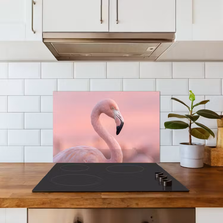 Flamingo - Portret - Roze keuken achterwand spatscherm klein -sfeer2