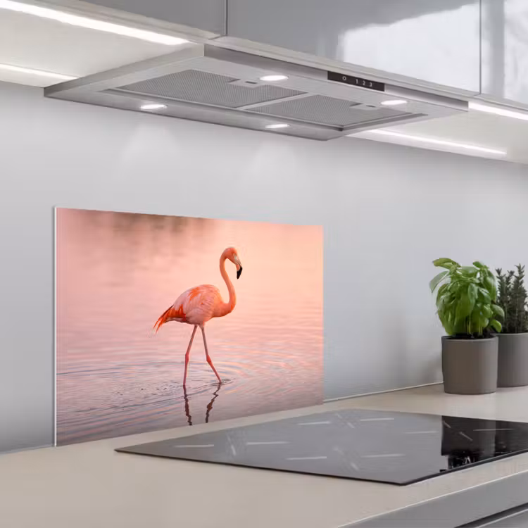 Flamingo - Water - Roze keuken achterwand spatscherm klein -3d_schuin
