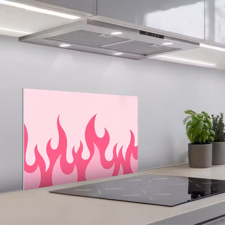 Vlammen - Patroon - Abstract - Modern - Roze keuken achterwand spatscherm klein -3d_schuin