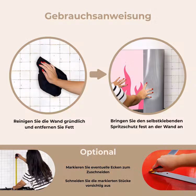 Vlammen - Patroon - Abstract - Modern - Roze keuken achterwand spatscherm klein -gebruiksaanwijzing_DE
