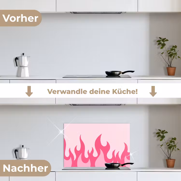 Vlammen - Patroon - Abstract - Modern - Roze keuken achterwand spatscherm klein -voor_na_DE