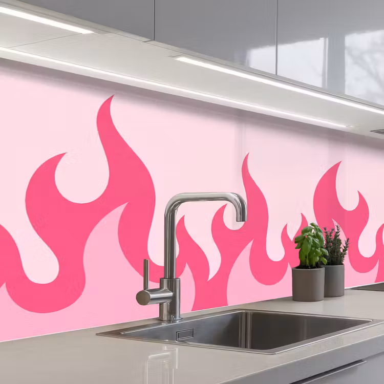 Vlammen - Patroon - Abstract - Modern - Roze keuken achterwand 2 middel -3d_schuin