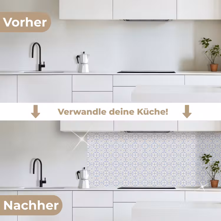Tegel - Patroon - Beige - Blauw keuken achterwand 2 middel 871 -voor-na_DE