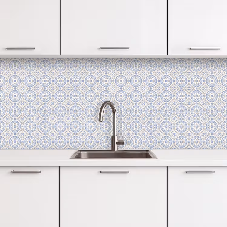 Tegel - Patroon - Beige - Blauw keuken achterwand 2 middel 871 -3d