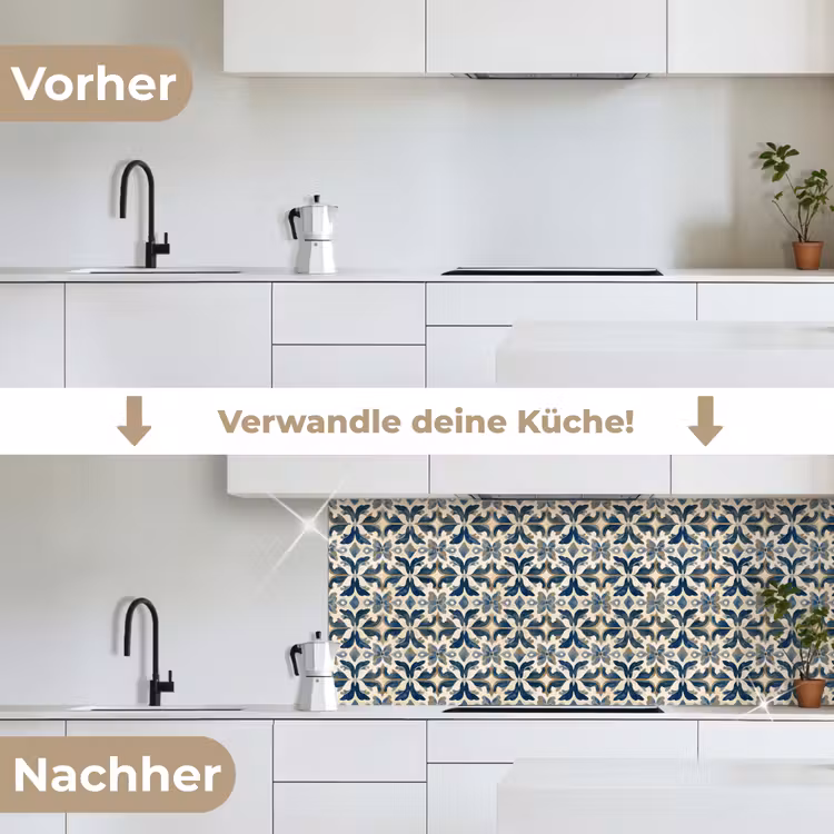 Tegel - Patroon - Blauw - Beige keuken achterwand 2 middel 871 -voor-na_DE