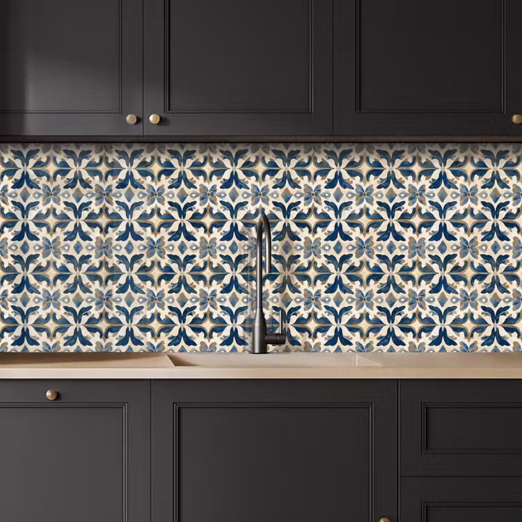 Tegel - Patroon - Blauw - Beige keuken achterwand 2 middel 871 -sfeer1