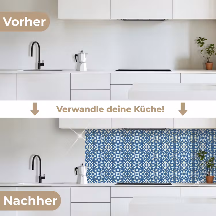 Tegel - Patroon - Blauw - Wit keuken achterwand 2 middel 871 -voor-na_DE