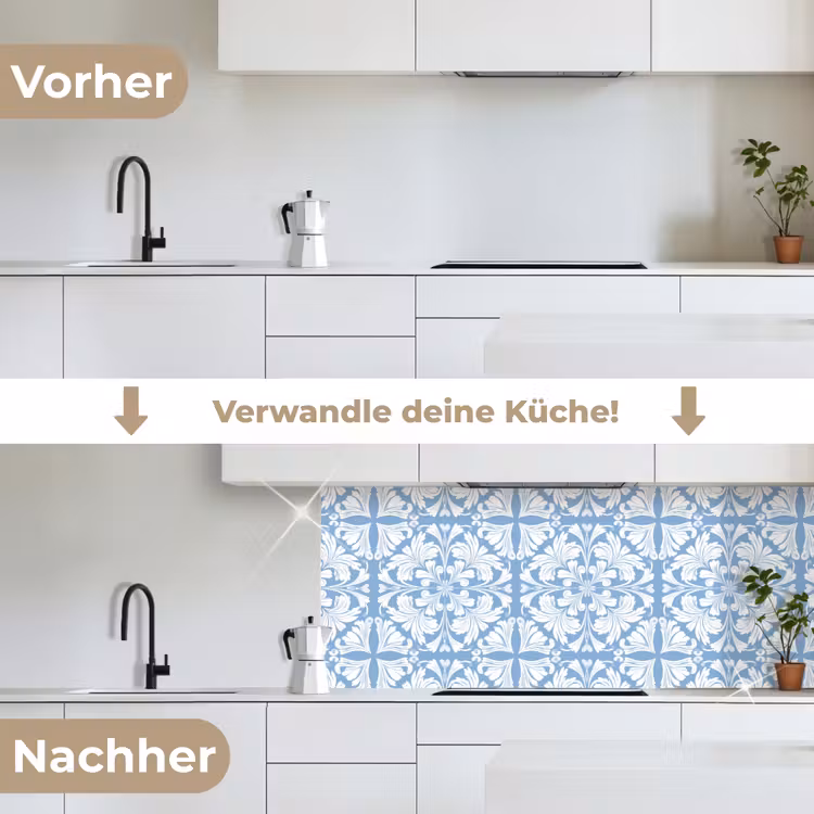 Tegel - Patroon - Wit - Blauw keuken achterwand 2 middel 871 -voor-na_DE