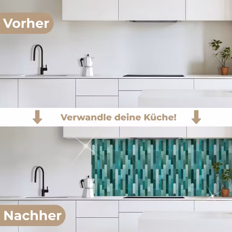 Tegels - Langwerpig - Turquoise keuken achterwand 2 middel 871 -voor-na_DE