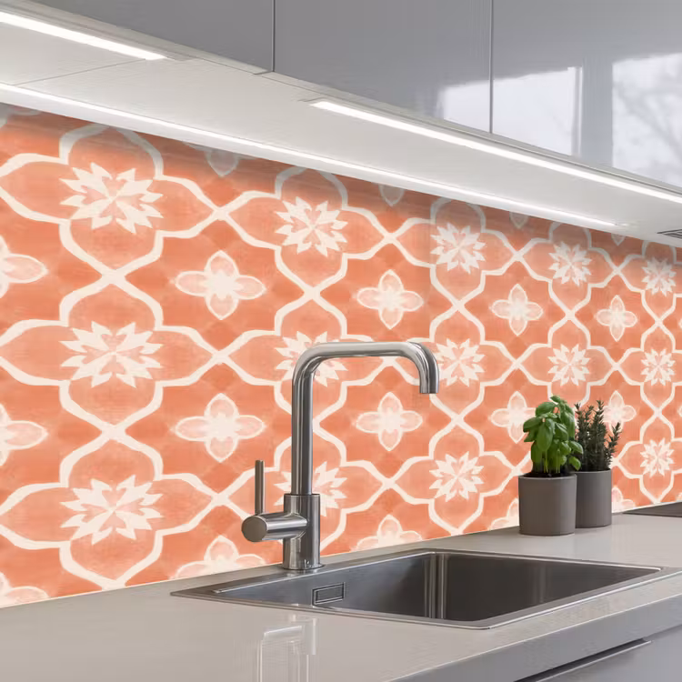 Tegelpatroon - Arabesk - Vintage - Terracotta keuken achterwand 2 middel 871 -3d_schuin