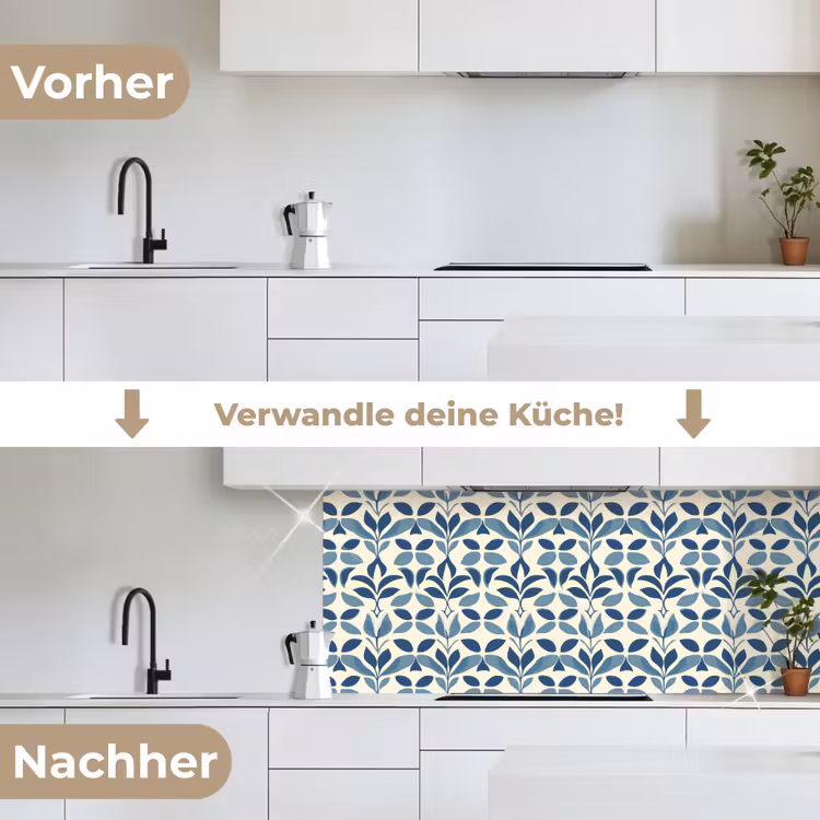 Flora - Modern - Blauw keuken achterwand 2 middel 871 -voor-na_DE