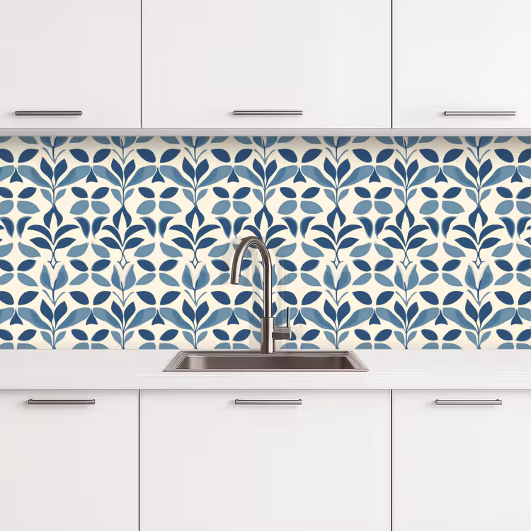 Flora - Modern - Blauw keuken achterwand 2 middel 871 -3d