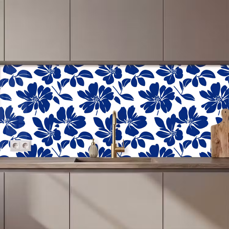 Floraal - Modern - Blauw keuken achterwand 2 middel 871 zz_3dshopping