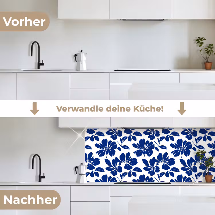 Floraal - Modern - Blauw keuken achterwand 2 middel 871 -voor-na_DE