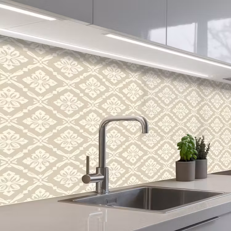 Floraal - Ornament - Beige keuken achterwand 2 middel 871 -3d_schuin