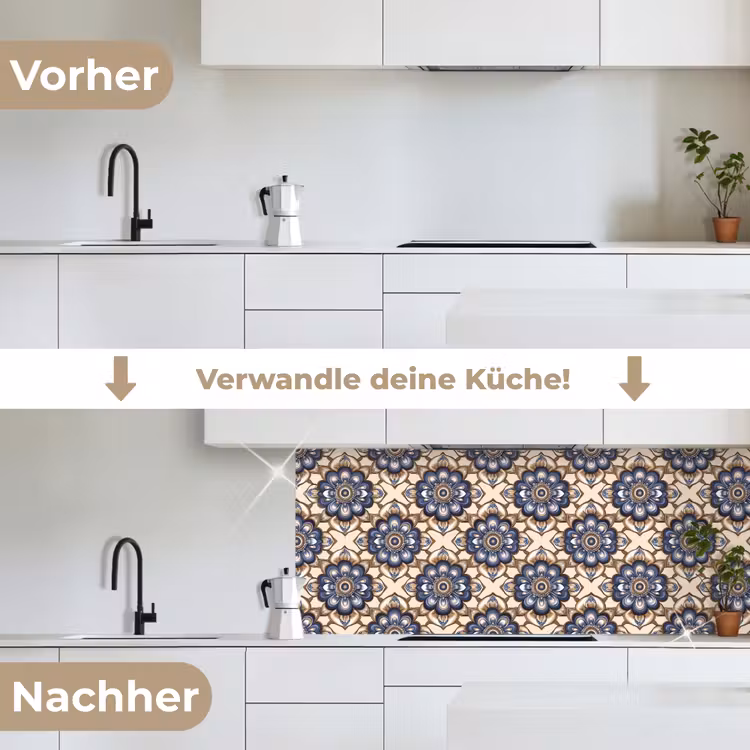 Floraal - Ornament - Blauw keuken achterwand 2 middel 871 -voor-na_DE