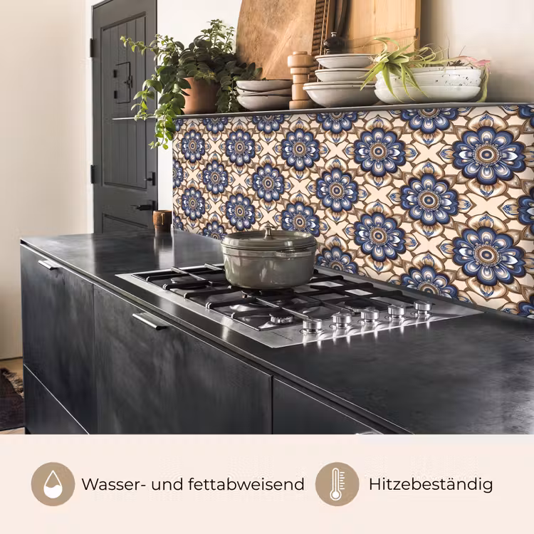 Floraal - Ornament - Blauw keuken achterwand 2 middel 871 -usp_DE