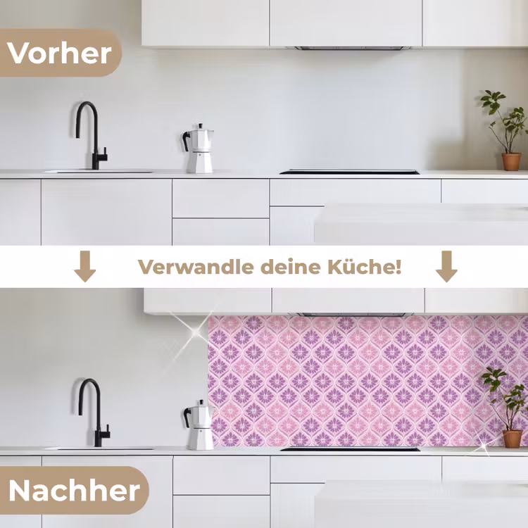 Bloemenruit - Patroon - Paars keuken achterwand 2 middel 871 -voor-na_DE
