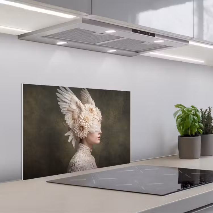 Vleugels - Vrouw - Wit keuken achterwand spatscherm klein -3d_schuin