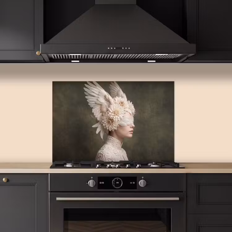 Vleugels - Vrouw - Wit keuken achterwand spatscherm klein -sfeer1