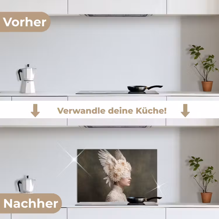 Vleugels - Vrouw - Wit keuken achterwand spatscherm klein -voor_na_DE