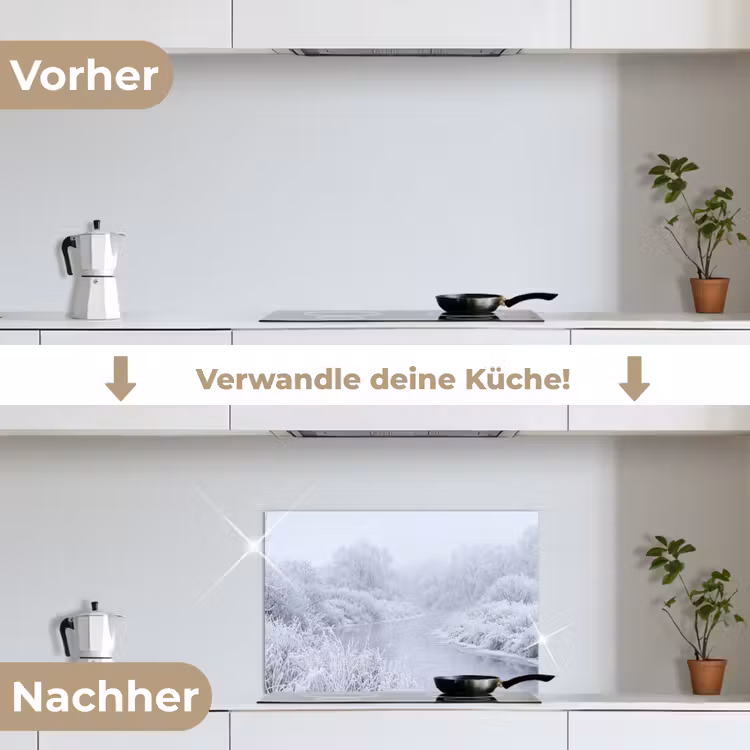Rivier - Sneeuw - Bos - Winter - Schilderachtig keuken achterwand spatscherm klein -voor_na_DE