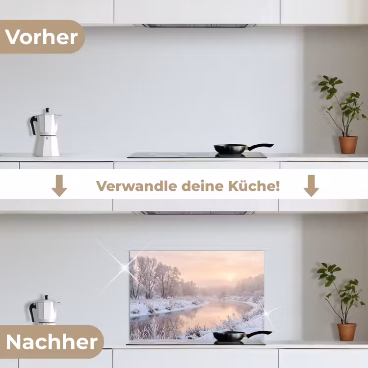 Rivier - Winter - Landschap - Sneeuw - Zonsopgang keuken achterwand spatscherm klein -voor_na_DE