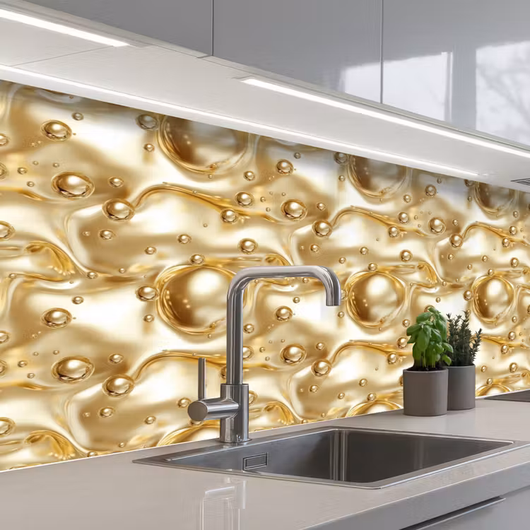Vloeibaar - Druppels - Goud keuken achterwand 2 middel 871 -3d_schuin