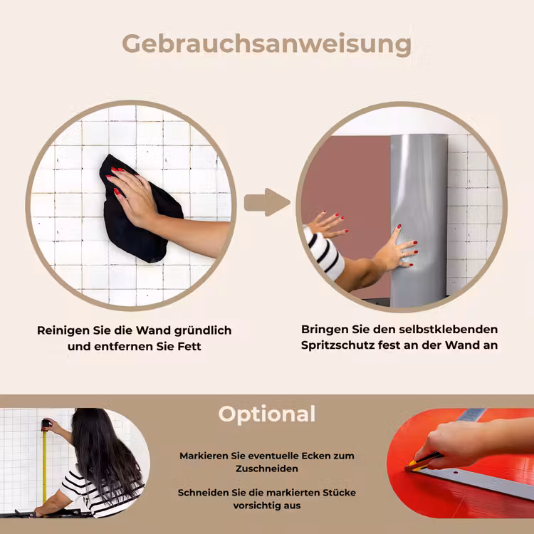 Fluistering van Fuchsia keuken achterwand spatscherm klein -gebruiksaanwijzing_DE