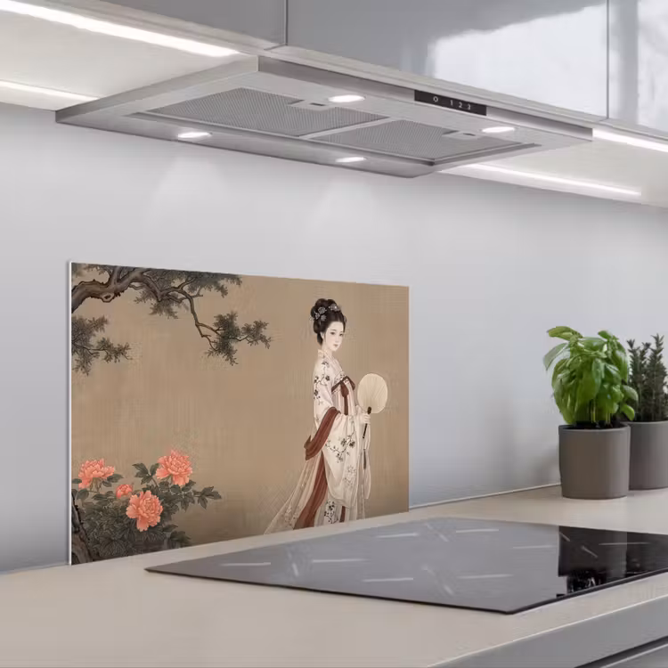 Vrouw - Azië - Kunst - Beige keuken achterwand spatscherm klein -3d_schuin