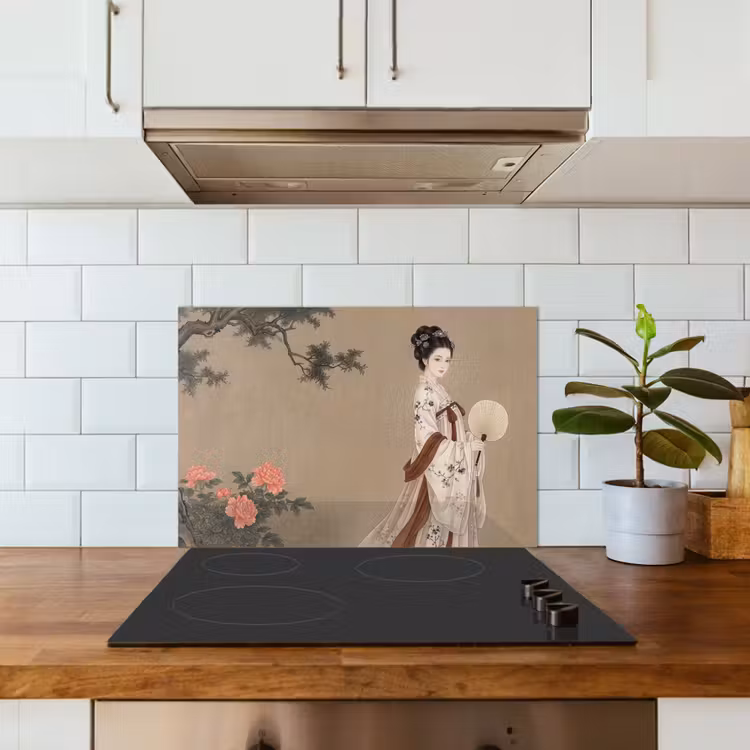 Vrouw - Azië - Kunst - Beige keuken achterwand spatscherm klein -sfeer2