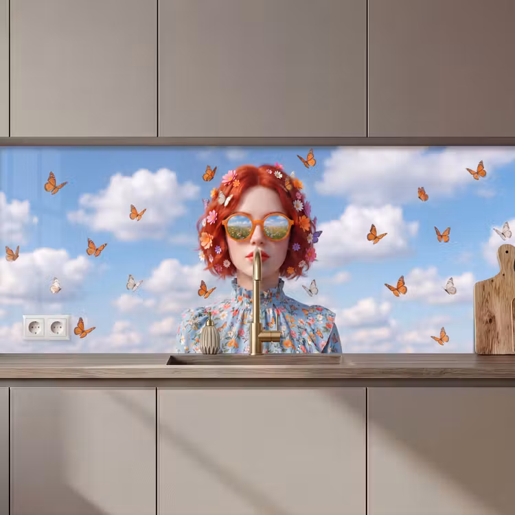 Vrouw - Bloemen - Zomer - Portret - Kleurrijk keuken achterwand 2 middel zz_3dshopping