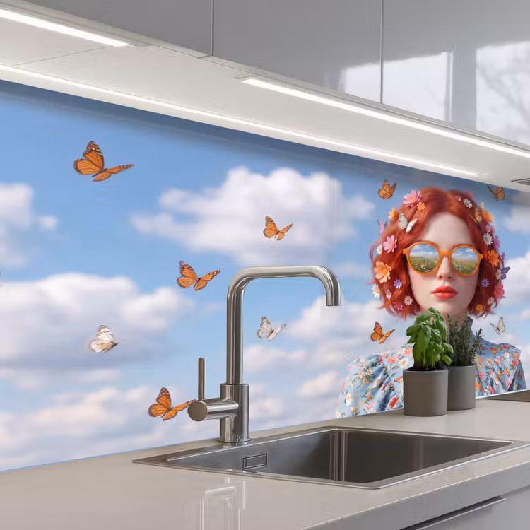 Vrouw - Bloemen - Zomer - Portret - Kleurrijk keuken achterwand 2 middel -3d_schuin