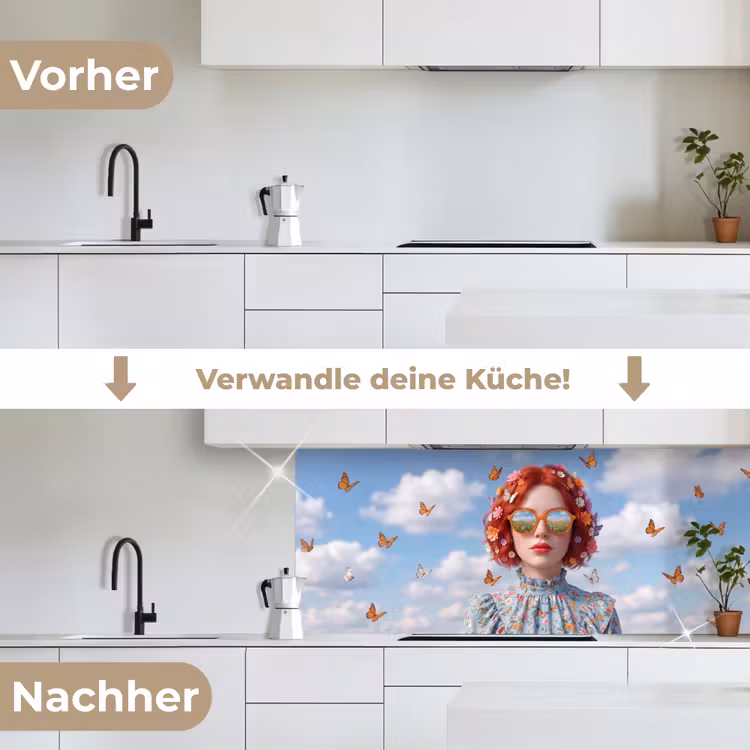 Vrouw - Bloemen - Zomer - Portret - Kleurrijk keuken achterwand 2 middel -voor-na_DE