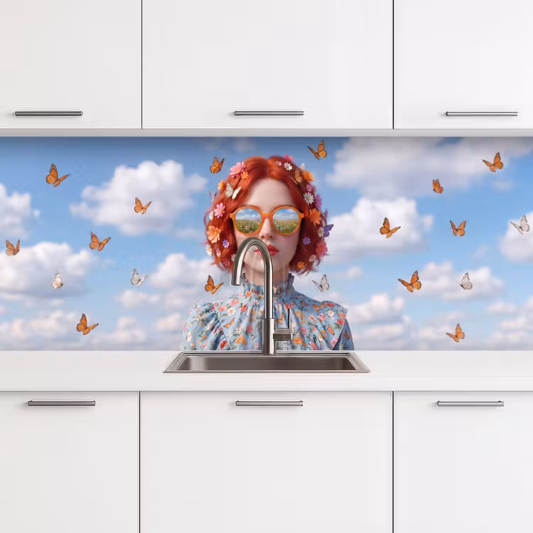 Vrouw - Bloemen - Zomer - Portret - Kleurrijk keuken achterwand 2 middel -3d