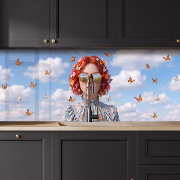 Vrouw - Bloemen - Zomer - Portret - Kleurrijk keuken achterwand 2 middel -sfeer1