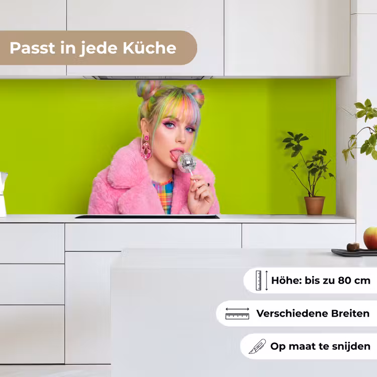 Vrouw - Kleurrijk haar - Pop art - Modern - Levendig keuken achterwand 2 middel -sfeer4_DE