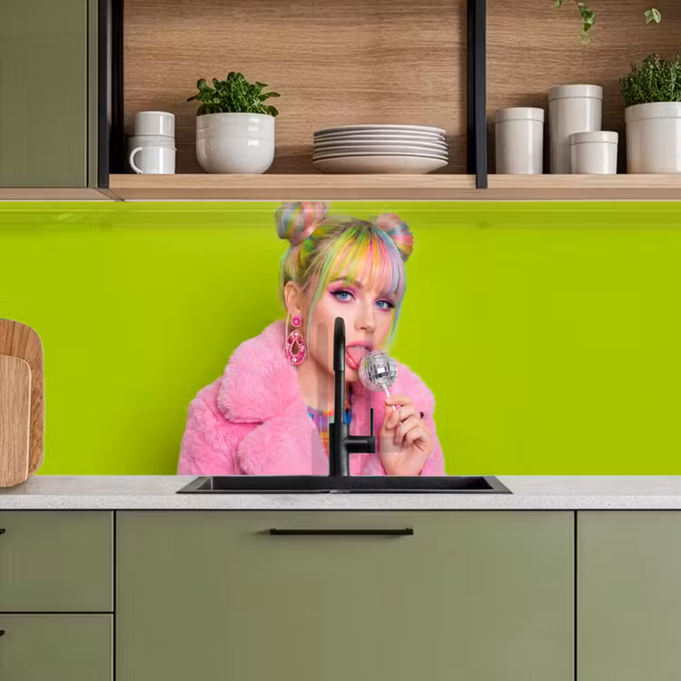 Vrouw - Kleurrijk haar - Pop art - Modern - Levendig keuken achterwand 2 middel -sfeer3