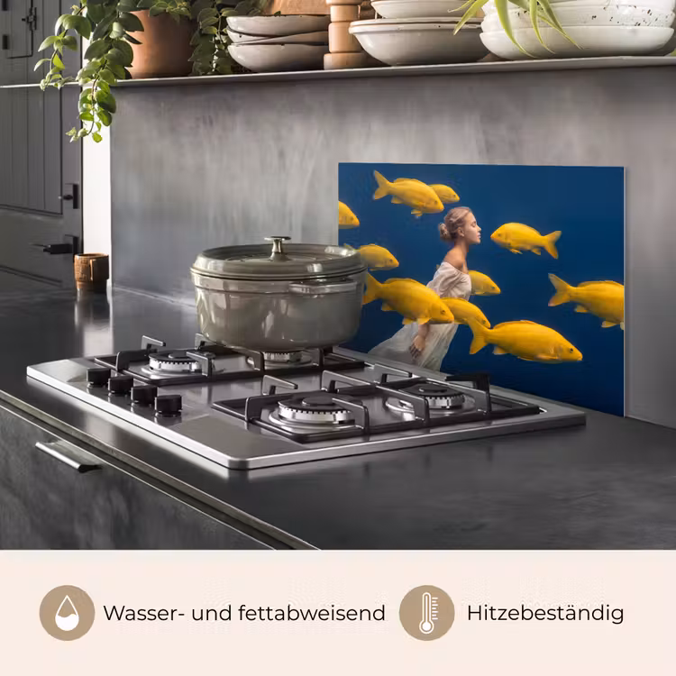Vrouw - Vis - Water - Natuur - Geel keuken achterwand spatscherm klein -usp_DE